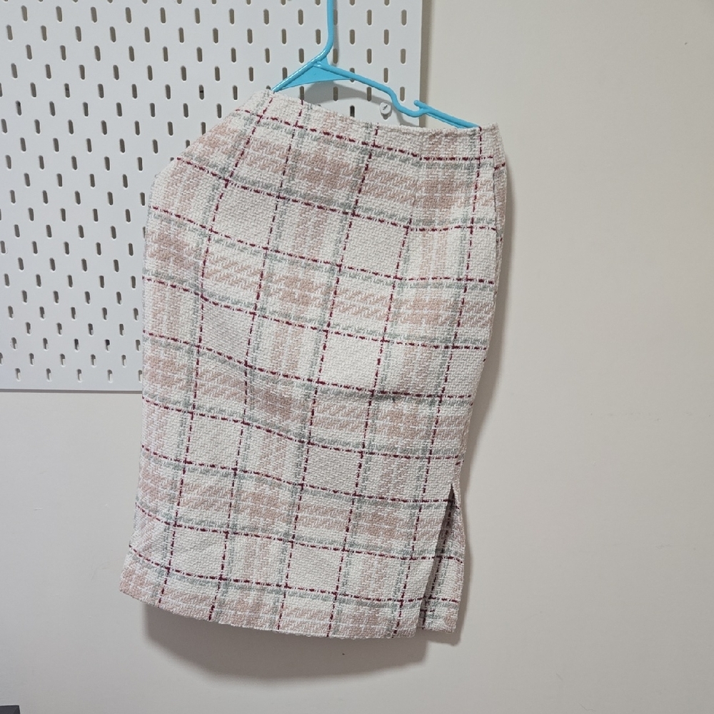 Chic Plaid Women's Midi Pencil Skirt - White and Tan